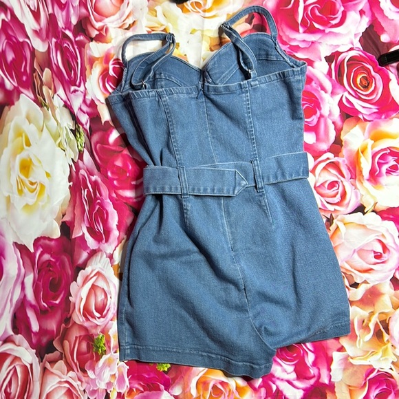 Denim Blue Romper with Belt Fashion Nova - Picture 3 of 4